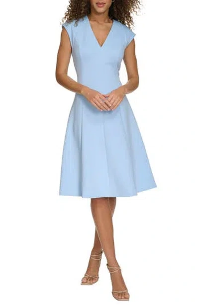 Calvin Klein Solid Cap Sleeve Fit & Flare Dress