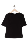 Calvin Klein Solid Elbow Sleeve Draped Top In Black