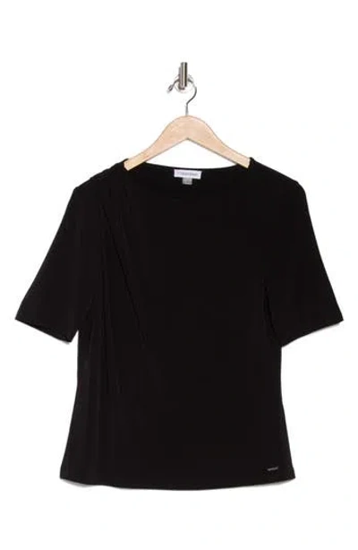 Shop Calvin Klein Solid Elbow Sleeve Draped Top In Black