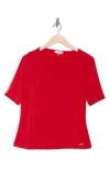 Calvin Klein Solid Elbow Sleeve Draped Top In Red