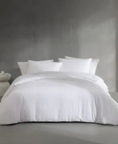 Calvin Klein Solid Puckered Grid Duvet Cover Set In White