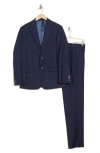 Calvin Klein Solid Two-button Notched Lapel Slim Fit Suit In Navy