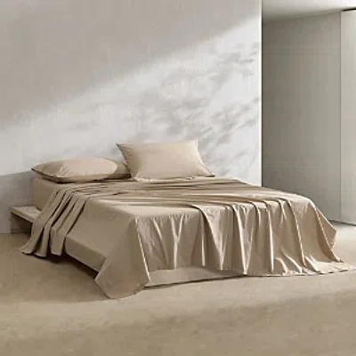 Calvin Klein Washed 200 Thread Count Percale Sheet Set In Camel Brown
