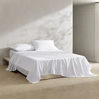 Calvin Klein Solid Washed Cotton Percale 4 Piece Sheet Set, Queen In White