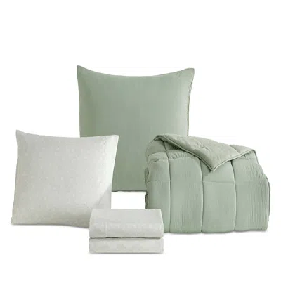 Calvin Klein Solid Washed Reversible Plush 5 Piece Comforter Set, Twin/ Twin Xl In Green