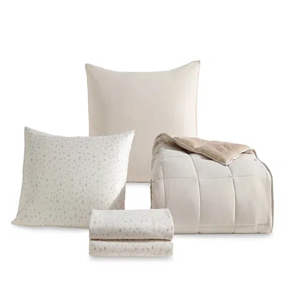 Calvin Klein Solid Washed Reversible Plush 5 Piece Comforter Set, Twin/ Twin Xl In Neutral