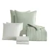 Calvin Klein Solid Washed Reversible Plush 7 Piece Comforter Set, Queen In Green
