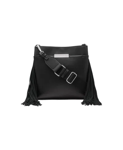 Calvin Klein Soma Adjustable Fringe Crossbody In Black,silver