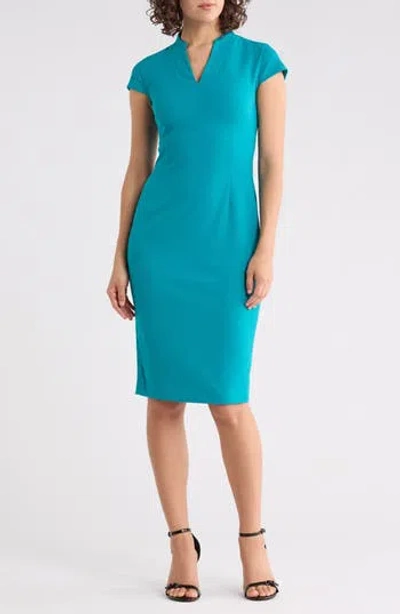 Calvin Klein Split Neck Midi Dress In Blue