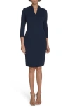Calvin Klein Split Neck Sheath Dress In Blue