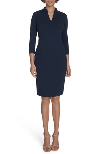 Calvin Klein Split Neck Sheath Dress In Blue