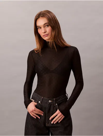 Calvin Klein Sport Calvin Klein Women's Allover Monogram Mesh Top In Black