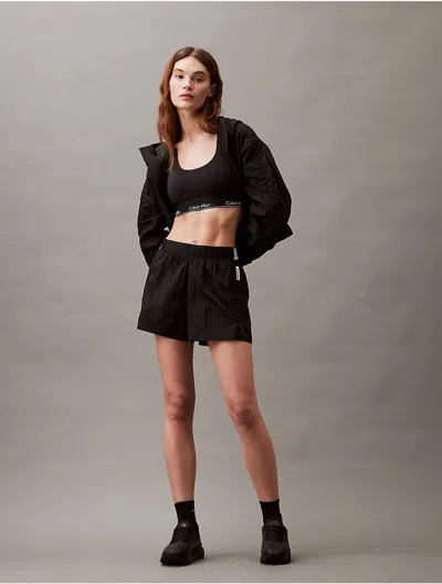 Calvin Klein Sport Calvin Klein Women's Ck Sport Future Icon Crinkle Nylon Woven Shorts In Black