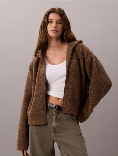Calvin Klein Sport Calvin Klein Women's Sherpa Zip Hoodie In Brown