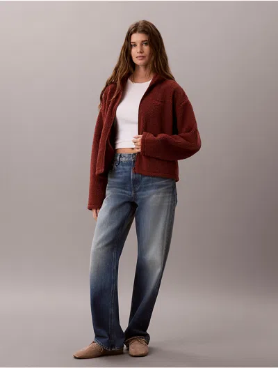 Calvin Klein Sport Calvin Klein Women's Sherpa Zip Hoodie In Burgundy