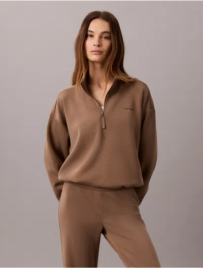 Calvin Klein Sport Calvin Klein Women's Ultra Soft Knit 1/4 Zip Sweatshirt In Brown