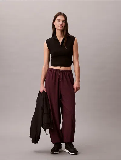 Calvin Klein Sport Calvin Klein Women's Woven Parachute Pants In Burgundy