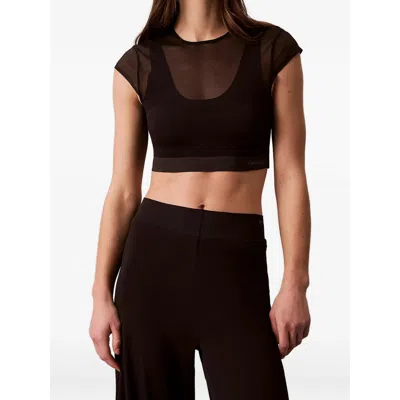 Calvin Klein Sport Cropped Performance Sports Bra Top In Black