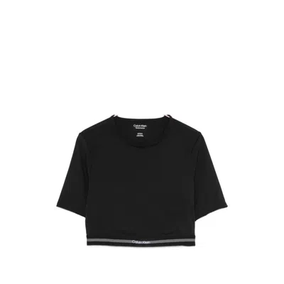 Calvin Klein Sport Logo-tape Cropped T-shirt In Black