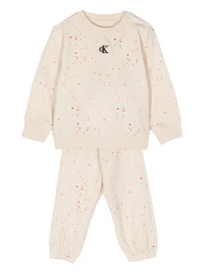 Calvin Klein Babies' Sprinkles Logo-embroidered Tracksuit Set In Neutrals