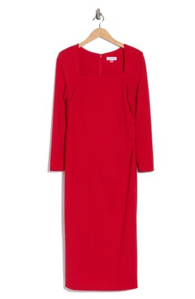 Calvin Klein Square Neck Midi Sheath Dress In Red