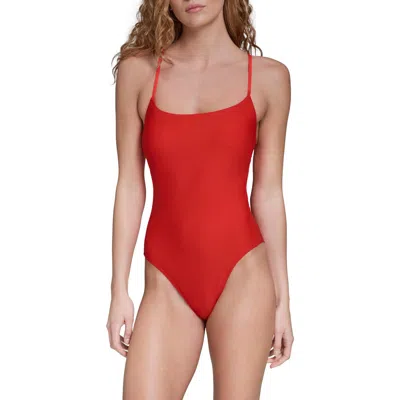 Calvin Klein Square Neck One Piece Swimsuit In Orange