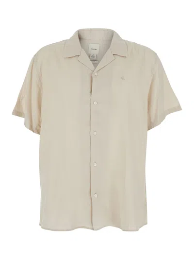Calvin Klein Ss Camp Collar Solid Linen Class In Neutral