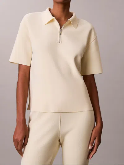 Calvin Klein Ss Tailored Knit Collar Zip Top In White