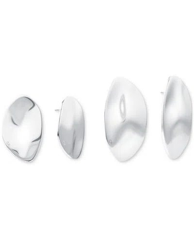 Calvin Klein Stainless Steel 2-pc. Set Logo Structural Drop Earrings In Silver