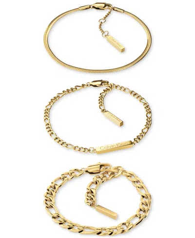 Calvin Klein Stainless Steel 3-pc. Set Mixed Chain Bracelets In Gold