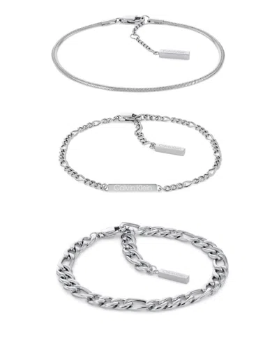 Calvin Klein Stainless Steel 3-pc. Set Mixed Chain Bracelets In Silver-tone