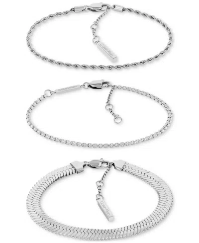 Calvin Klein Stainless Steel 3-pc. Set Mixed Chain Link Bracelets In Silver