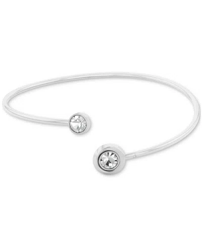 Calvin Klein Stainless Steel Cubic Zirconia Twisted Bezel Cuff Bracelet In Silver