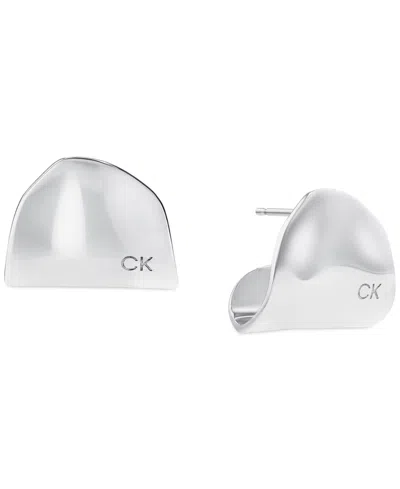 Calvin Klein Stainless Steel Elongated Curved Drop Earrings In Silver