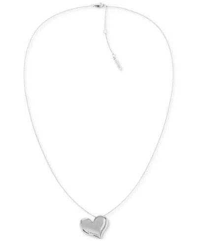 Calvin Klein Stainless Steel Logo Heart Pendant Necklace, 22" + 2" Extender In Silver