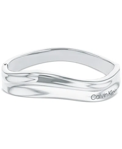 Calvin Klein Stainless Steel Logo Structural Bangle Bracelet In Silver
