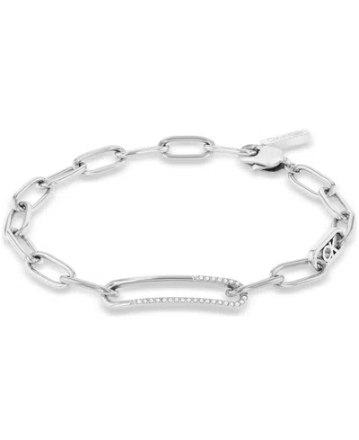 Calvin Klein Stainless Steel Pave & Logo Link Bracelet In Silver