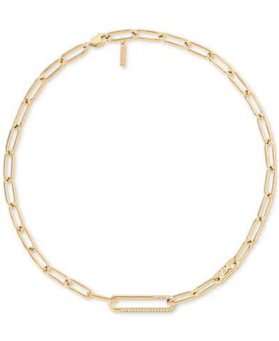 Calvin Klein Stainless Steel Pave & Logo Link Collar Necklace, 16" + 2" Extender In Gold