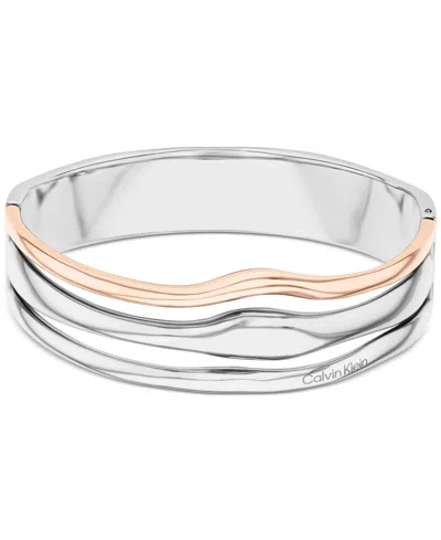 Calvin Klein Stainless Steel Wavy Triple-row Bangle Bracelet In Silver / Stainless Steel / Rose Gold