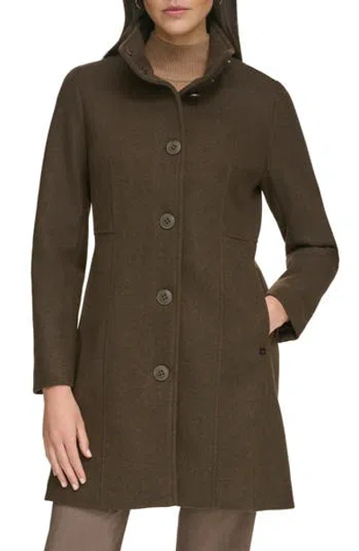 Calvin Klein Stand Collar Felted Coat In Chocolate