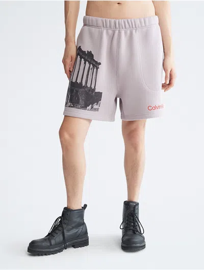 Calvin Klein Standards Ruins Graphic Fleece Shorts In Nirvana