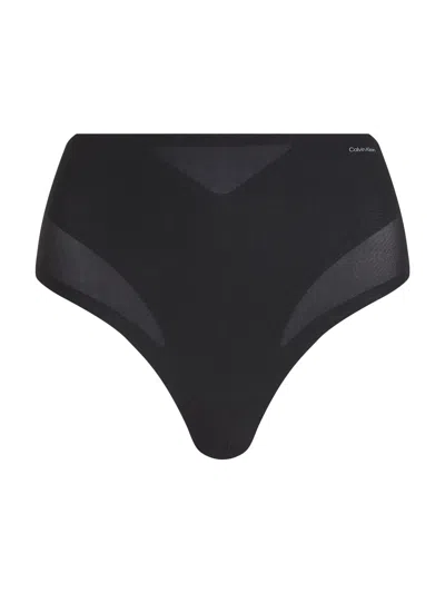 Calvin Klein Stay Put Mesh Sculpted Firm Mesh Thong In Black