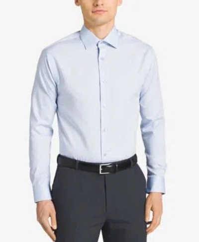 Calvin Klein Steel Mens Non Iron Performance Herringbone Dress Shirt Classic Slim Fit In Blue