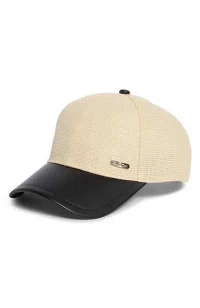 Calvin Klein Straw & Faux Leather Baseball Cap