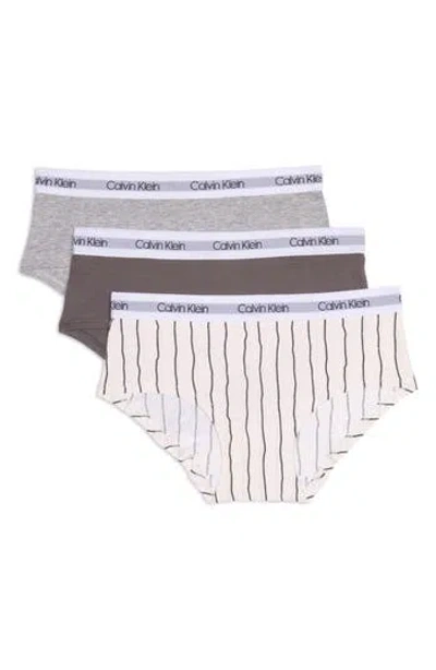 Calvin Klein Kids'  Stretch Cotton Hipster Panties In Anthracite Stripe/grey/heather
