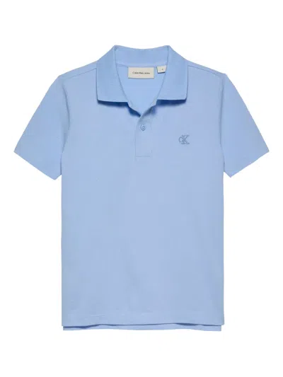Calvin Klein Kids' Stretch-cotton Polo Shirt In Blue