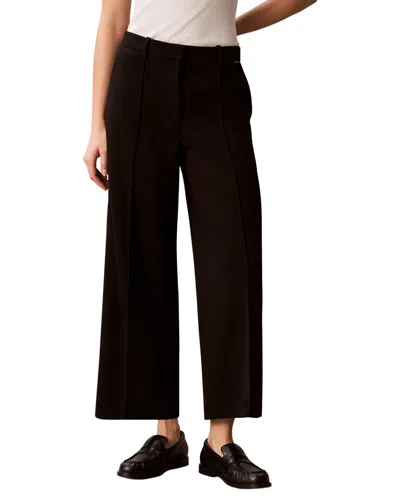 Calvin Klein Stretch Crepe Cropped Wide Leg Pant In Black