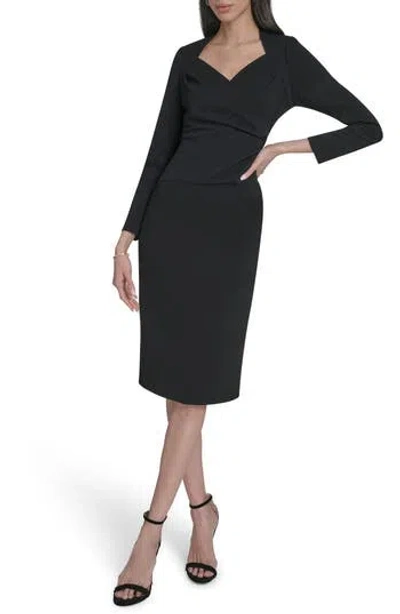 Calvin Klein Stretch Crepe Midi Sheath Dress In Black
