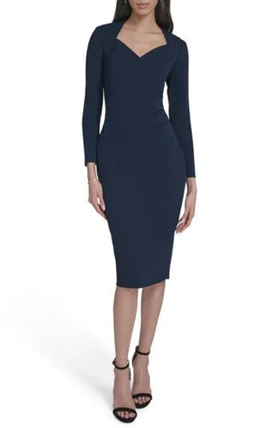 Calvin Klein Stretch Crepe Midi Sheath Dress In Blue