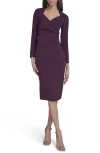 Calvin Klein Stretch Crepe Midi Sheath Dress In Purple